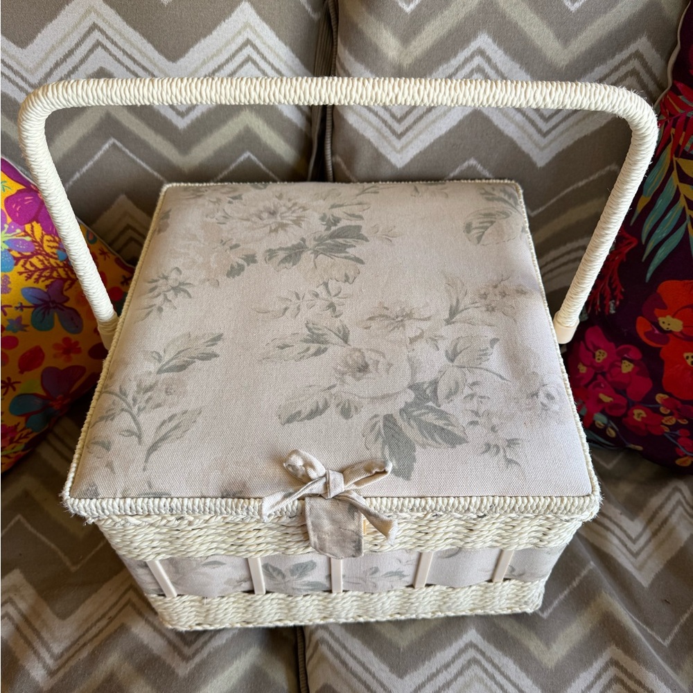 Elegant Cream Floral Sewing Storage Basket